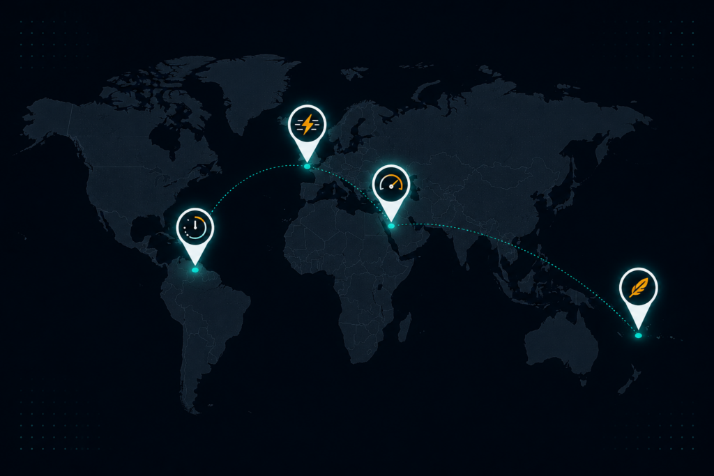 World map showing four forex broker license jurisdictions — SVG, Vanuatu, CySEC Cyprus, and FCA UK — compared for new brokerage operators