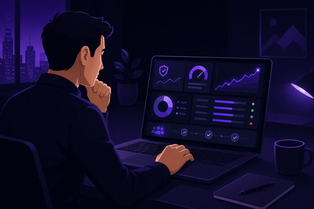 New brokerage operator reviewing a risk management dashboard before launch
