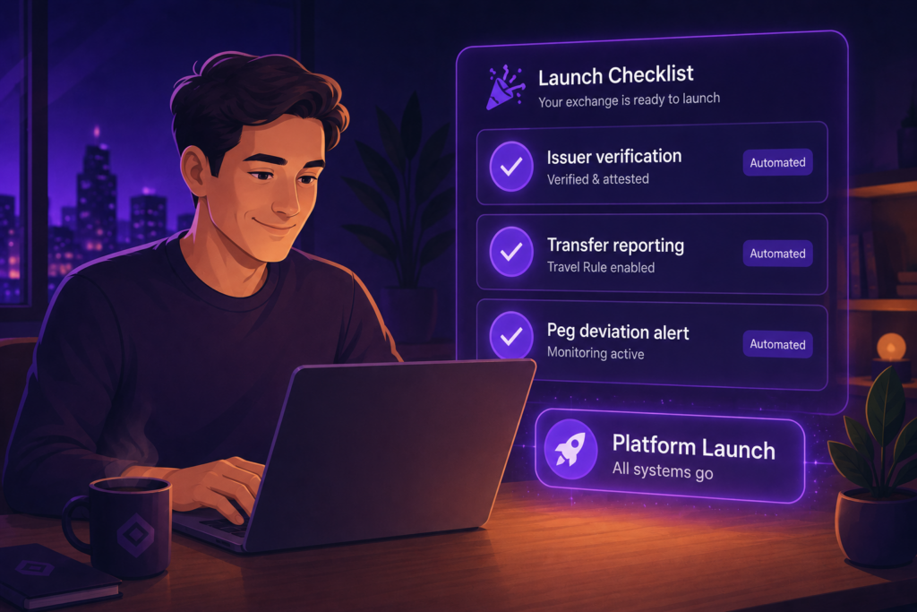 New brokerage operator launching a crypto exchange with automated stablecoin compliance checks already in place