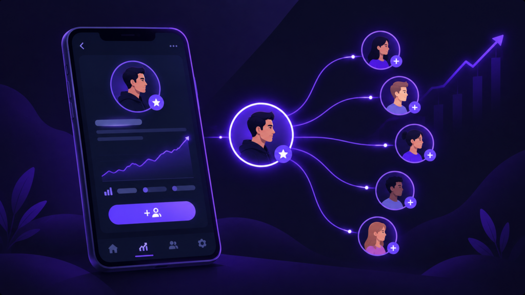 Illustration of a new brokerage's copy trading setup showing one signal provider connected to multiple follower accounts